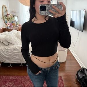 Garage Black Ribbed Long Sleeve Top